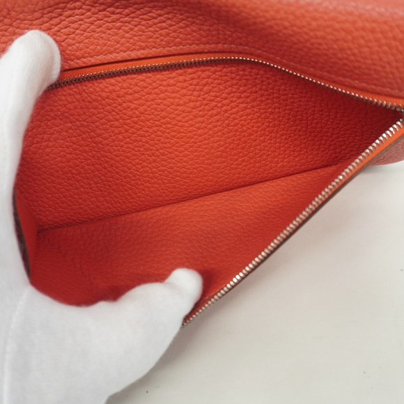 Auth Hermes Dogon Long D Engraved Rouge De Cool Taurillon Clemence Long Wallet - Picture 7 of 10